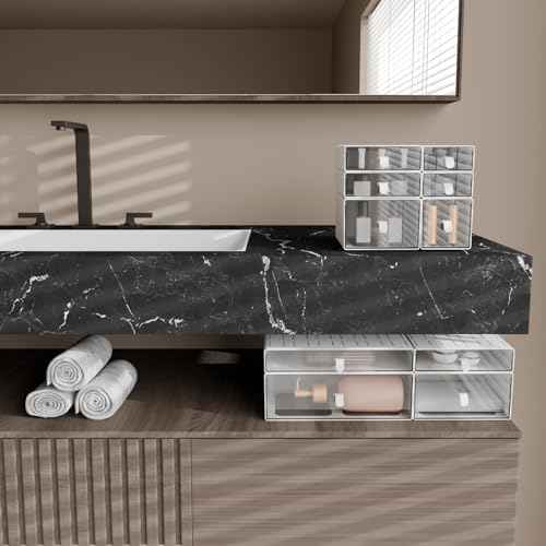 ?Yashong Desk Organizer Set, White & Clear Stackable Dustproof Storage Boxes for Desktop, Office, DIY Craft & Vertical Space Saving, Perfect for Makeup, Stationery, Jewelry Organization