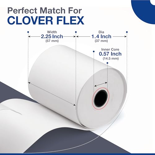 Clover Flex Paper Rolls - 50 Rolls - 2 1/4'¡¯ x 50¡¯- 48 GSM - Clover Flex Receipt Paper Compatible for C401, C403, C405 and C406 POS Machines - BPA Free Material