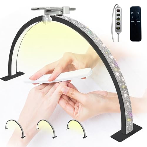 Half Moon Light - 3 Color Mode Nail Tech Lamp, 29In 39W LED Manicure Arch Ring Lights for Nail Tech, Table, Desk (Black)