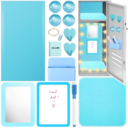 Magnetic Locker Decor Set with Mirror, Whiteboard, Light String & Accessories