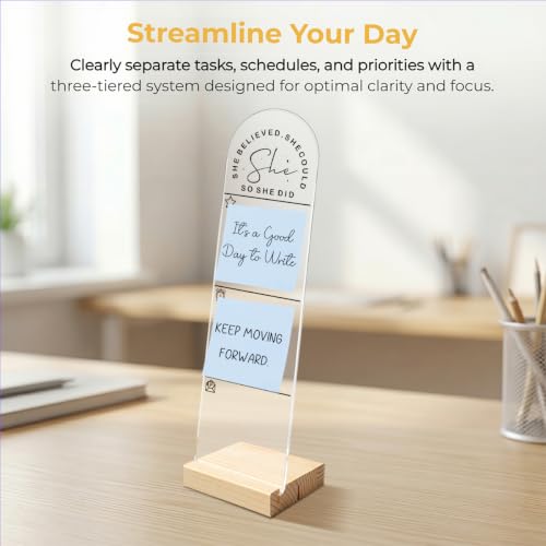 Believed Sticky Note Holder for Monitor - Acrylic Desk Organizer with Wooden Base & 100 Notes
