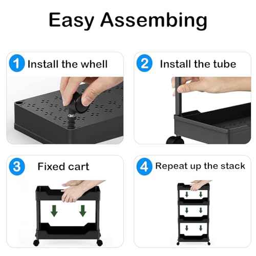 5-Tier Plastic Rolling Utility Cart, Rolling Storage Cart, Narrow Shelf, Bathroom Organizer Rolling Utility for Office, Kitchen,Bathroom,Living Room,Laundry Room