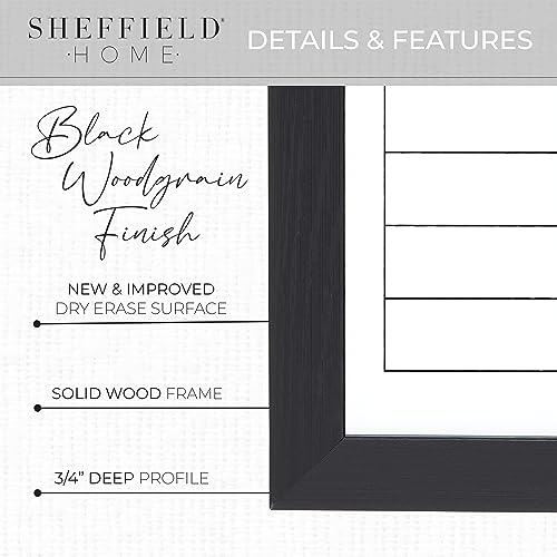 Sheffield Home Set of Two Family Planner Dry Erase Boards Featuring, Chore Chart, Shopping List, Weekly Meal Planner and Notes, 9x21 Inch, Black
