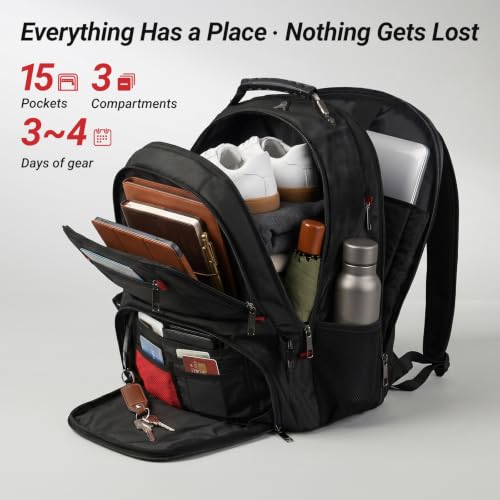 YOREPEK 17 Inch Large Laptop Backpack for Men, Heavy Duty Travel Bag, Black