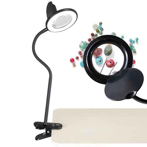 OttLite LED Lamp Clip On Magnifying Glass with Light ? Optical Grade Magnification, Adjustable Arm, ClearSun LED Technology for Crafting & Needlework, Great Desk Lamp, Book Light, Reading Lamp
