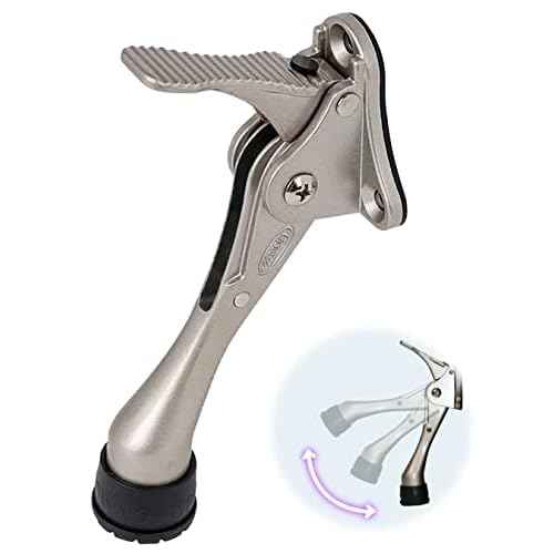 One Touch Kickdown Door Stopper, Door Holder, Heavy Duty Door Stops, Bottom of Door, Height-Adjustable Rubber Tips by HASHI (Satin Nickel 4 inch x 1pack)
