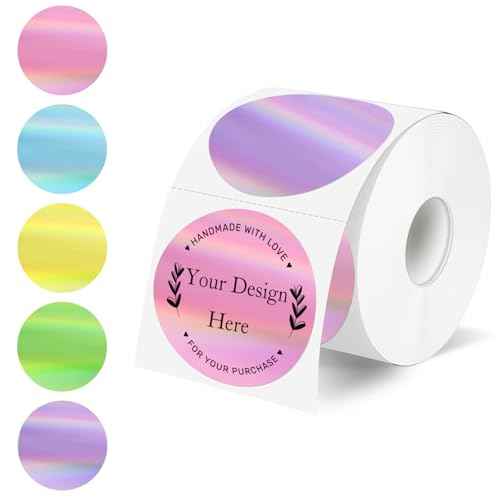 2" Circle Holographic Thermal Label Stickers, Round Printable Rainbow Glitter Thermal Printer Sticker Labels for Gift Wrapping- Spring Color/ 5 Colors