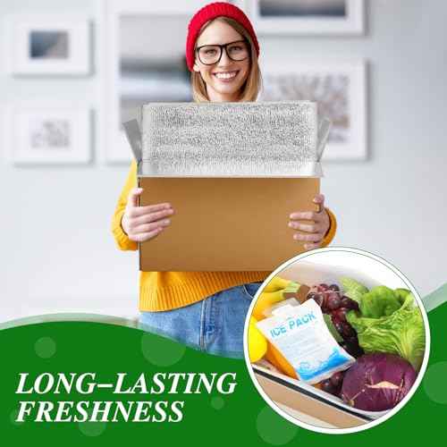 Honoson 4 Pcs Thermal Insulated Shipping Boxes for Frozen Food with Ice Pack and Aluminum Foil Liner for Shipping Big Cold Pack Cooler Mailing Boxes for Moving Hot Frozen Food (12'' X 5.5'' X 7.5'')