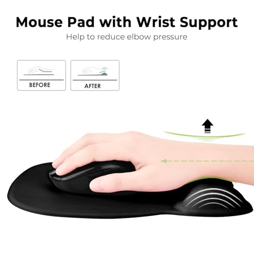EooCoo Black Ergonomic Mouse Pad with Wrist Rest and Memory Foam Support