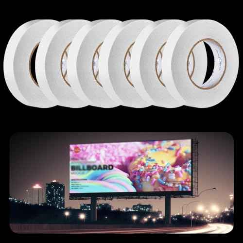 Geyoga 6 Rolls Total 984 ft Heavy Duty Banner Hem Tape Double Sided Each 1" x 164 ft Mounting Tape for Vinyl Banner, White