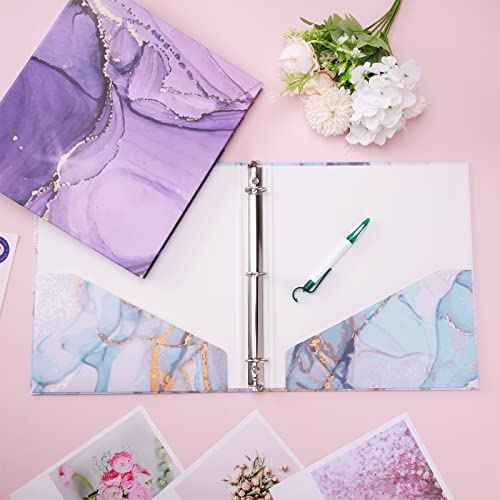 6 Pcs Marble 3 Ring Binders 10.5 x 12 Inch Cute Decorative Aesthetic Hardcover Round Ring Binders for Loose Leaf Paper Letter Size Paper School Office Supplies