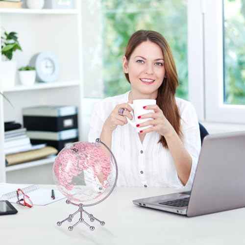 Decorative 8" Pink Earth Globe with Stand ? Rotating Desktop Map for Kids, Educational World Globe with Detailed Map for Home, Office, and Classroom