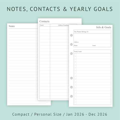 newestor 2026 Weekly & Monthly Planner Refill, 3-3/4" x 6-3/4", Jan 2026 - Dec 2026, Personal/Compact/Size 3
