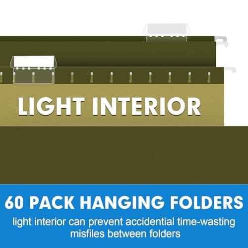 Hanging File Folders, RAZCC 60 Pack Reinforced Hanging Folders Legal Size, Designed for Bulky Files, Filing Cabinet, Adjustable Tabs, Green