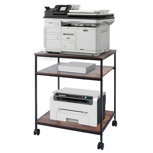Sutex Large Printer Stand, 23.6" W x 18.9" D x 31.5" H Large Printer Table with Adjustable Storage Shelf, 3 Tier Rolling Printer Cart with Wheels for Home Office- Support 100 LBS Each Tier
