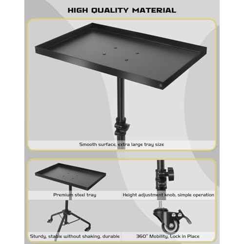 Rolling Tool Tray Cart with Phone Stand, Portable Work Table Mobile Service Tray Cart with Magenetic Ruler Measurement Tool Holder for Light Duty, Garage Tool Organizer Mechanic Cart