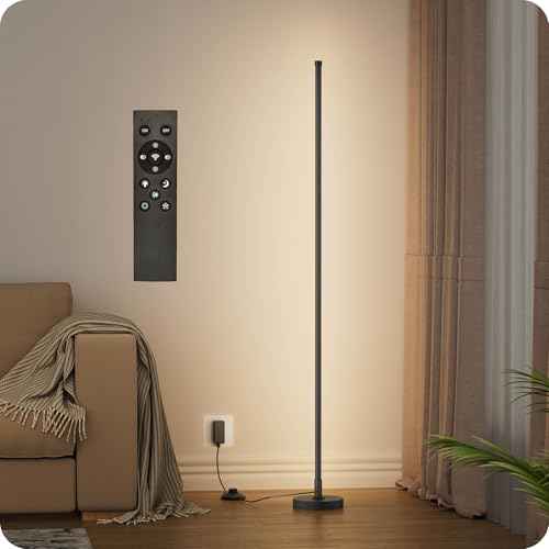Dimmable Floor Lamp with Remote£¬Corner Foor lamp £¬Floor Lamps for Living Room Bedroom Office,Color Temperature (3000k-6000k) Adjustable, Standing lamp with Foot Switch(Black)