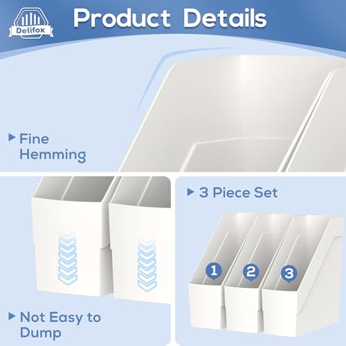 Delifox 3 Pack White Plastic Magazine Racks Desk Organizer Storage Bin