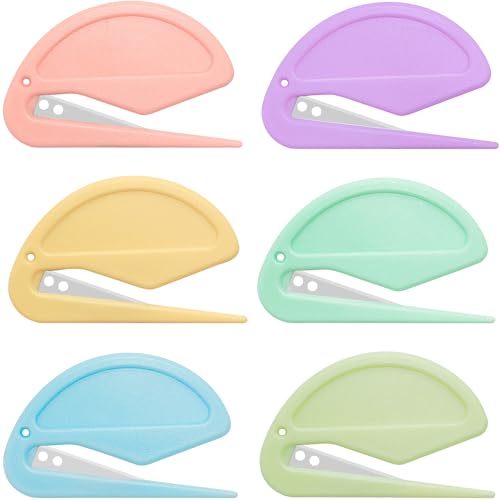6 Pack Macaron Color Letter Openers with Concealed Blade - Office Supplies