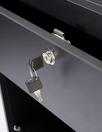 Displays2go Black Laminate Cash Register Stand 24" with Locking Drawer & Adjustable Shelf