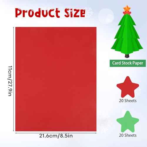 40 Sheets Christmas Cardstock Paper ? 8.5¡¿11" Red & Green Construction Paper, 65 lb Thick Cardstock Paper for DIY Xmas Cards, Invitations, Scrapbooking, Holiday Crafts & Decorations