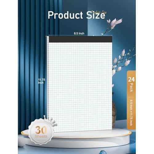 Graph Paper Pad 8.5 x 11, 24 Pack, 4x4 Graph Ruled, Grid Paper Pad 8-1/2" x 11", Blueprint Quadrille Pad, Easy Tears Off, Grid Pad Notebook 8.5 x 11, White 70 GSM Graft Paper, 30 Sheets/Pad