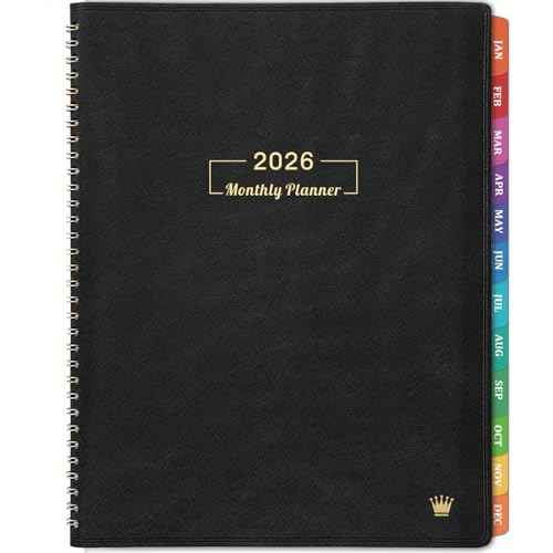 2026 Monthly Planner - 2026 Planner, 12 Monthly Planner/Calendar, Jan. 2026 - Dec. 2026, 8.86" x 11.4", Colorful Tabs, Faux Leather, Pocket, Note Pages, Twin-Wire Binding
