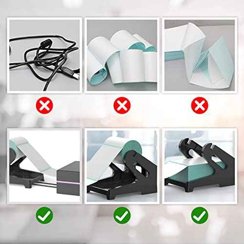 Thermal Label Holder for Rolls and Fan-Fold Labels, Sticker Roll Holder Work with Desktop Label Printer, Label Stand Shipping Supplies for Home Office(Black)