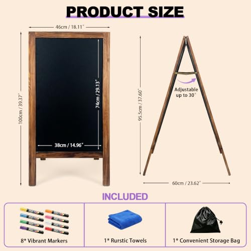 SEENYOO 40x20 Inch Double Sided Wooden Chalkboard Sign with Markers - Brown