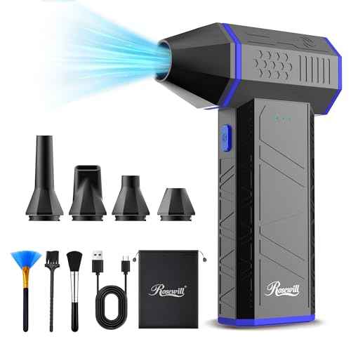 Rosewill Electric Air Duster - 110,000 RPM Super Power Cordless Compressed Air Duster, 3-Gear Adjustable Mini Blower with Fast Charging, Dust Blower for Computer, Keyboard, Pet, House, Outdoor and Car