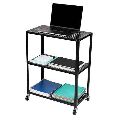 Mind Reader Rolling Cart, Rolling Cart, Microwave Stand, 3-Tier, Coffee Cart, Office, Metal, 23" L x 12" W x 30" H, Black