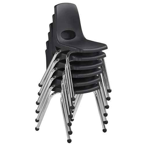 FDP 16" School Stack Chair, Stacking Student Seat with Chromed Steel Legs and Ball Glides; For In-Home Learning or Classroom - Black (6-Pack), 10367-BK