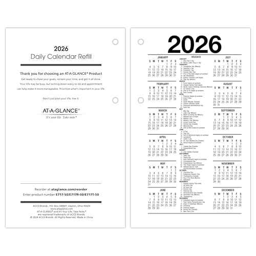 AT-A-GLANCE 2026 Desk Calendar Refill, Daily, 3.5" x 6", Standard, Loose-Leaf (E7175026)