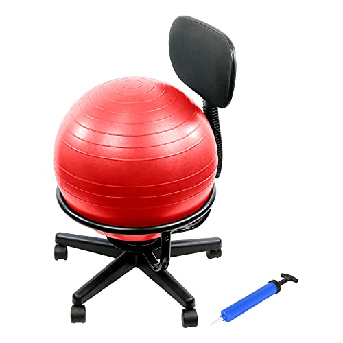CanDo Red Inflatable Ball Chair with Air Pump - Ergonomic Active Seating for Home & Office (Armless)