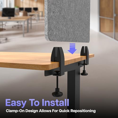 ReFocus 24" x 16" Castile Gray Clamp-On Acoustic Desk Divider — Noise-Reducing PET Privacy Panel