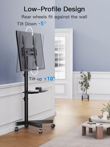 PERLESMITH Black Rolling TV Cart for 23-65 Inch TVs, Height Adjustable & Tilting, Max 99 lbs