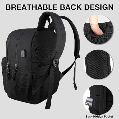 KEOFID Travel backpack for Men and Women, Anti Theft Laptop Backpack with USB Charging Port for Work, Large Bag for College, BLACK BOOK BAG FOR BOYS, GILRS Backpack,Water Resistent(Black)