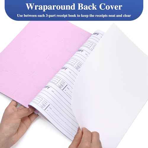 6 Pack Receipt Books,7-5/8" x 10-7/8" Receipt Book with Carbon Copies, 3-Part Carbonless (White,Yellow and Pink),100 Sets Per Book