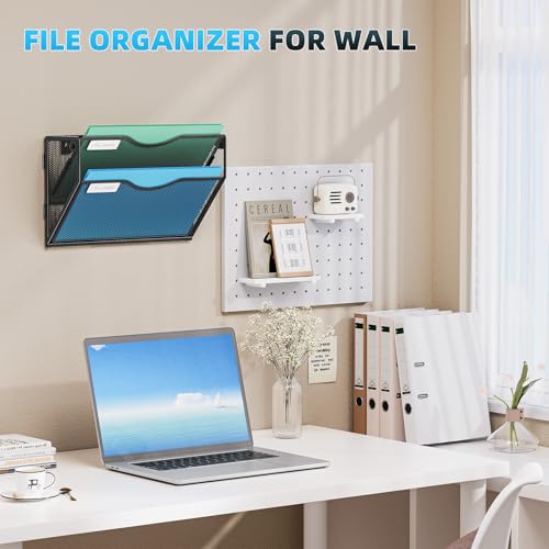 Marbrasse Black 2-Tier Wall File Holder Mesh Organizer for Office & Home