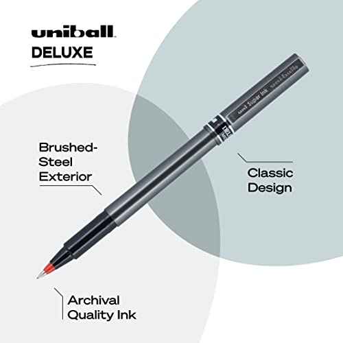 Uniball Deluxe, Red Rollerball Pens - 0.5mm Micro Point, Pack of 12
