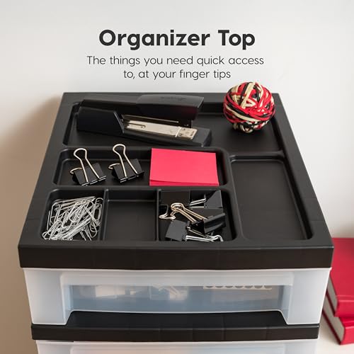 IRIS USA 10-Drawer Rolling Storage Cart, Black/Clear - Includes Casters