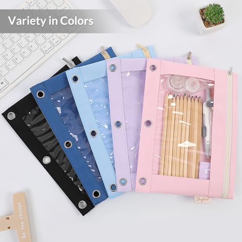 Pink SKYDUE Pencil Pouch for 3 Ring Binder, 9.8 x 7.3 Inches, Clear Window