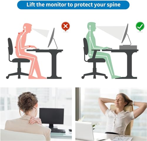 Gianotter Black Monitor Stand Riser with Drawer - Adjustable Desk Organizer