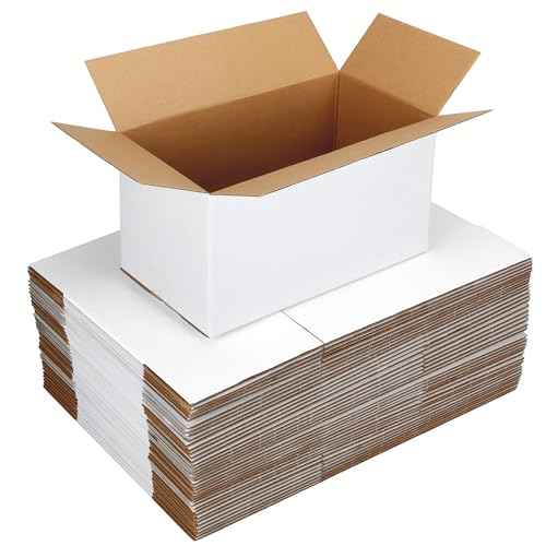 EXYGLO 40 Pack 11x6x6 Shipping Boxes for Small Business, White Corrugated Cardboard Box for Packaging, Moving, Mailing, and Storing