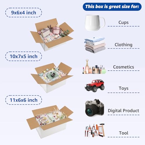 CRUGLA Assorted Shipping Boxes 30 Pack - White, 3 Sizes (11x6x6, 10x7x5, 9x6x4 in)