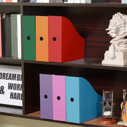Colarr 48-Pack Cardboard Magazine File Holders with Labels, Colorful Desk Organizers