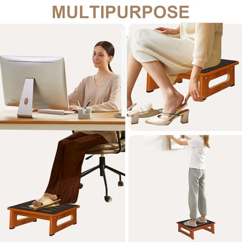 QIANBAIYI Brown 5.5-Inch Adult Step Stool with Non-Slip Surface & Handles, Supports 450 lbs