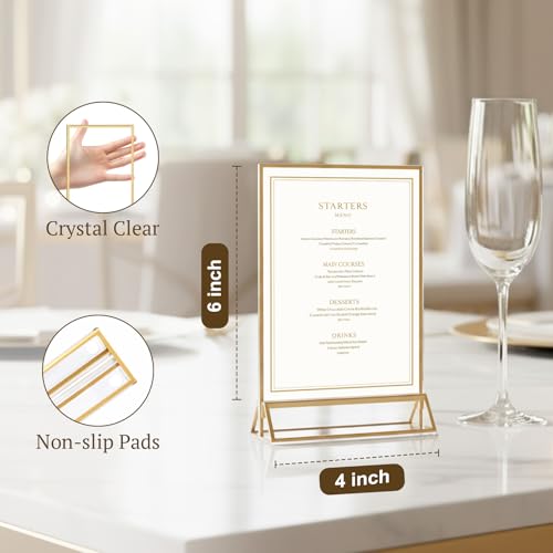 EHWINE 12 Pack Gold Acrylic Sign Holders 4x6 Inch Double Sided Tabletop Stands