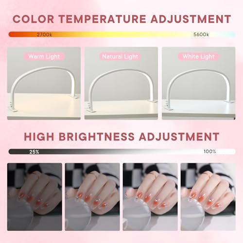 Upgrade Half Moon Light with Knob, 29" 48W LED Light for Nail Desk, Adjustable Brightness & 3 Color Temperature, 180-Degree Illumination for Nail Tech, Manicure, Eyelash Extensions, Reading