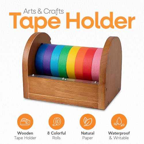 WHISTLER Wood Arts & Crafts Tape Holder + 8 Large Rolls of Colored Masking Tape
